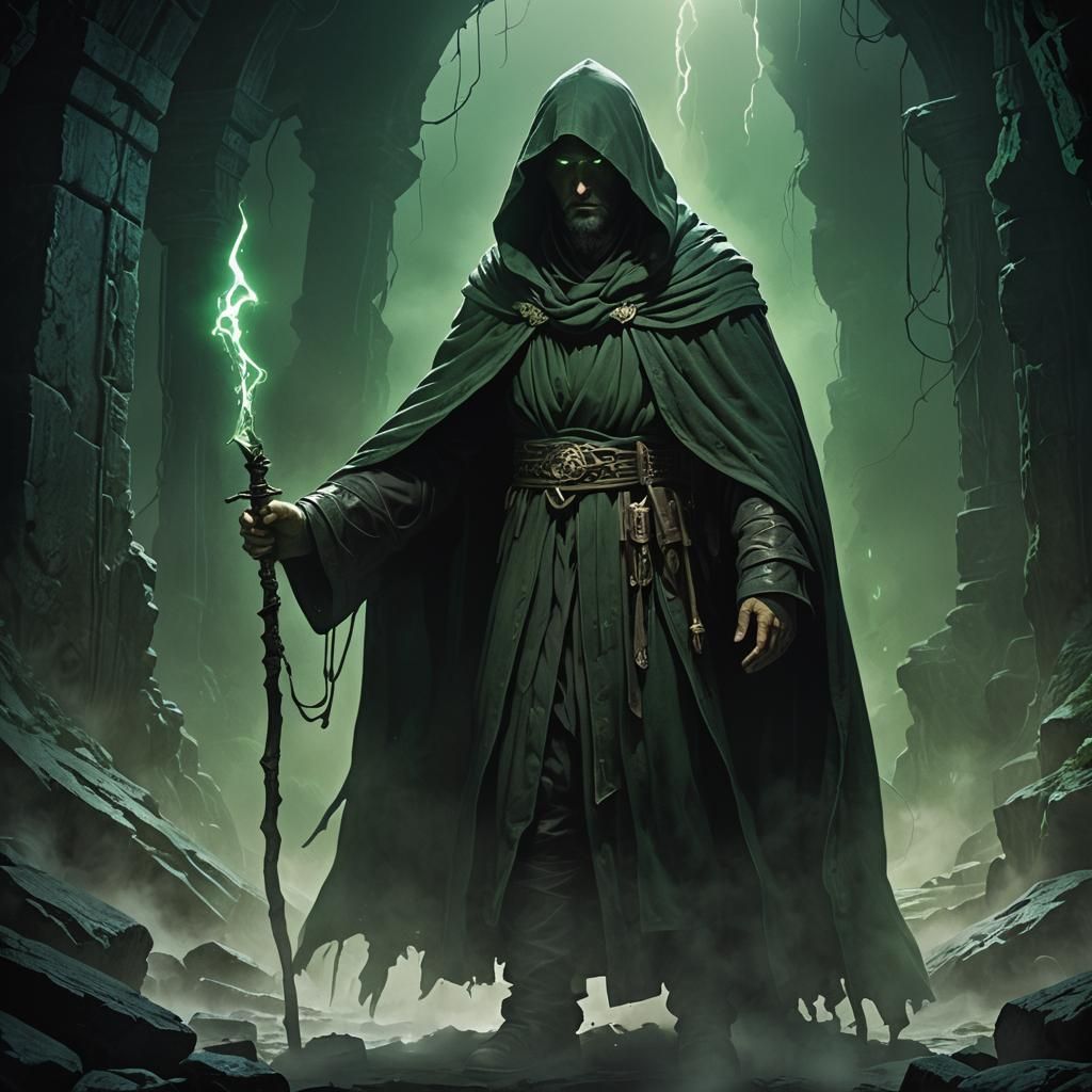 Eerie Underworld: Blind Prophet in Dark Fantasy Style