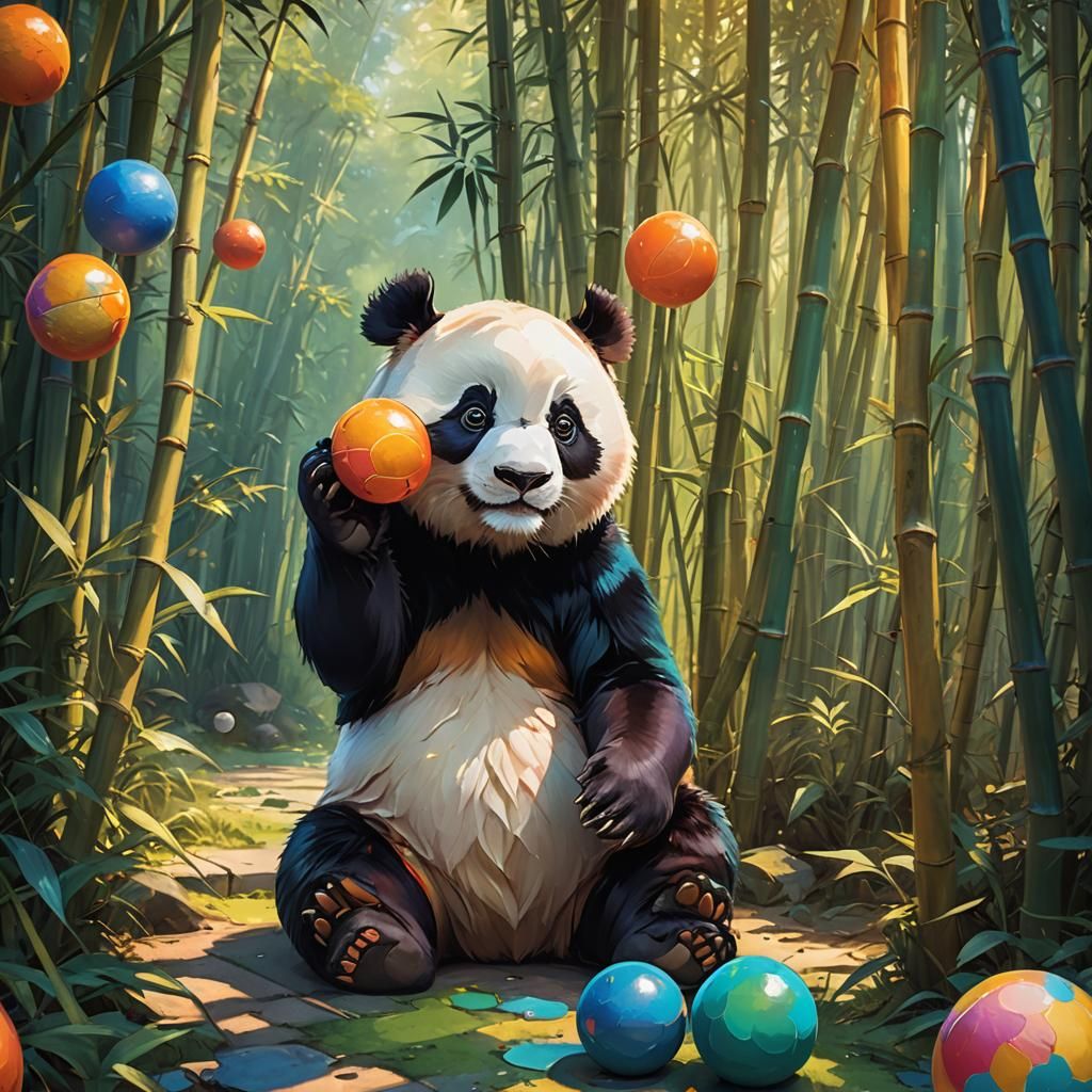 Panda Bear Plays Ball: Vibrant Fantasy Art