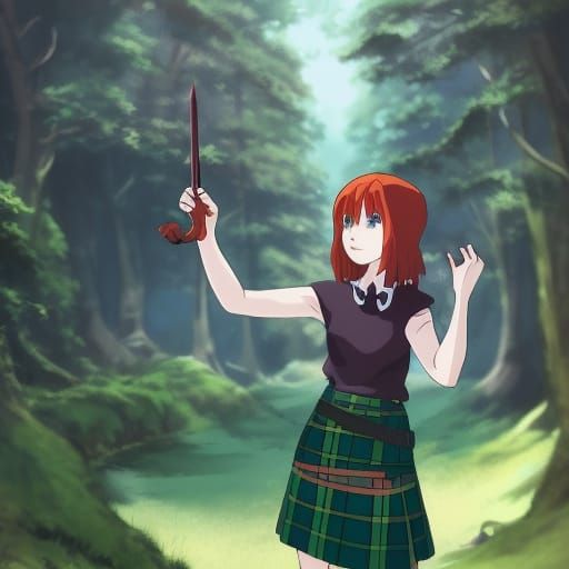 Confident Scottish Woman in Anime Style