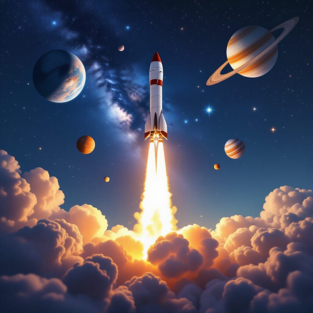 Rocket Launching into Starry Expanse
