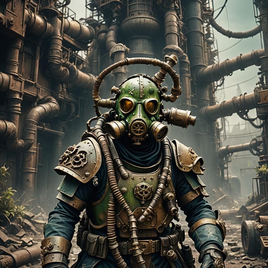 Plague Marine with Gas Mask in Detailed Matte Painting