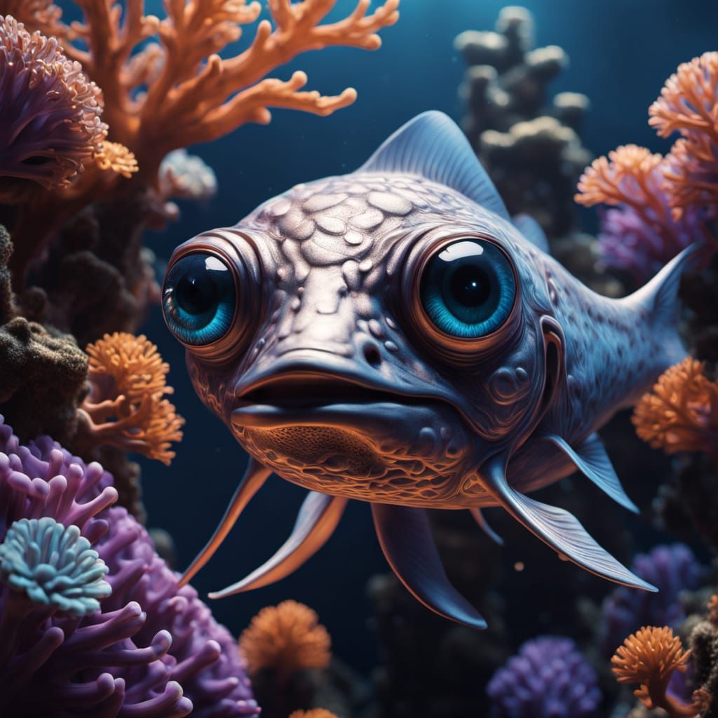 Ethereal Underwater Beings in Vibrant Coral Reef