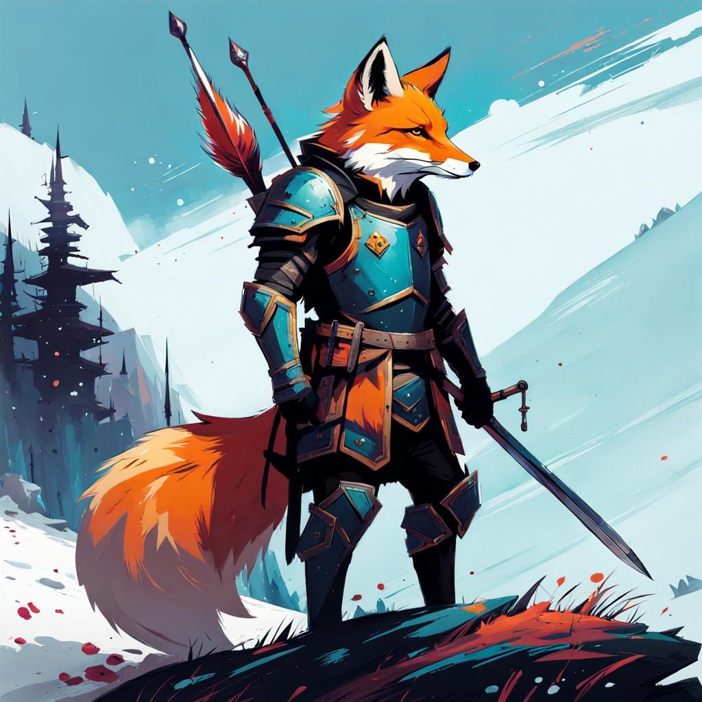 Fox Knight in Armor: Fantasy Gouache Painting