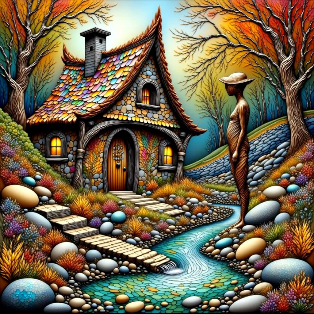 Surreal Pebble World in Crinkled Metallics Style