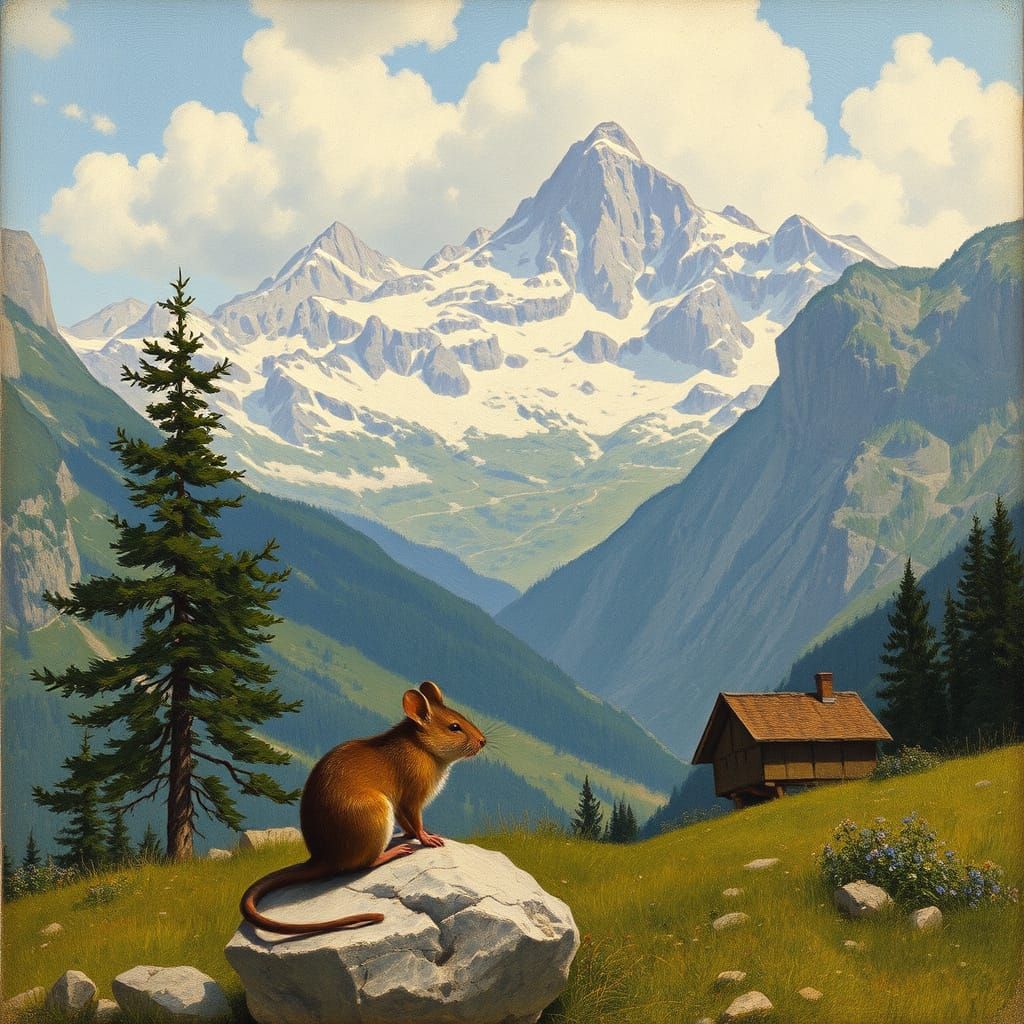 Mouse Exploring Summer Swiss Alps