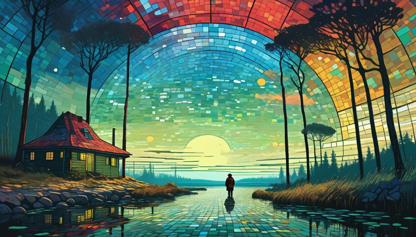 Surreal Stained Glass Mosaic in Deep Color