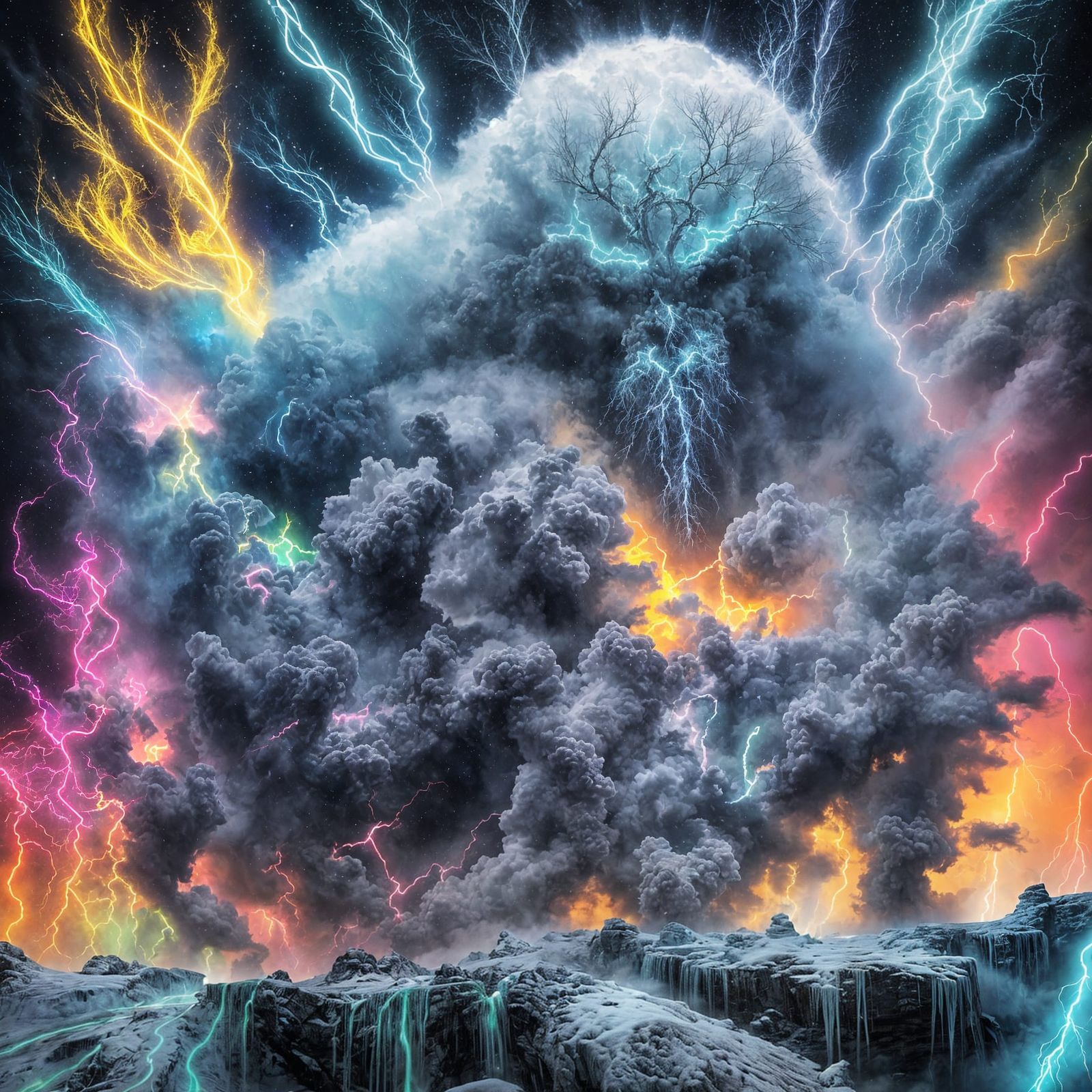 Psychedelic Snowstorm with Neon Lightning