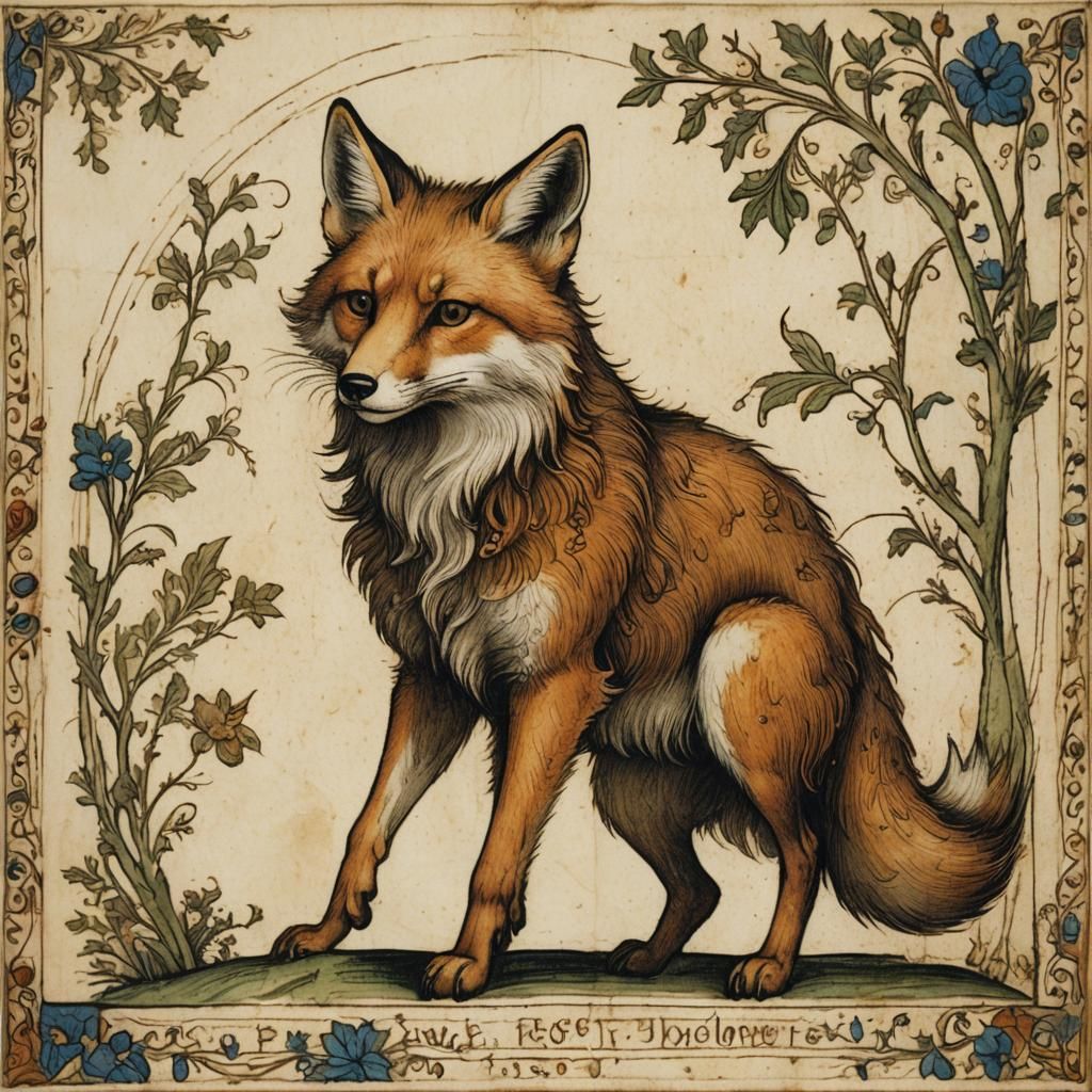 Fox in Leonardo da Vinci Style Bestiary