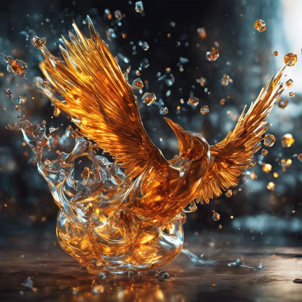 Shattered Glass Bird: Hyperrealistic Translucent Crash
