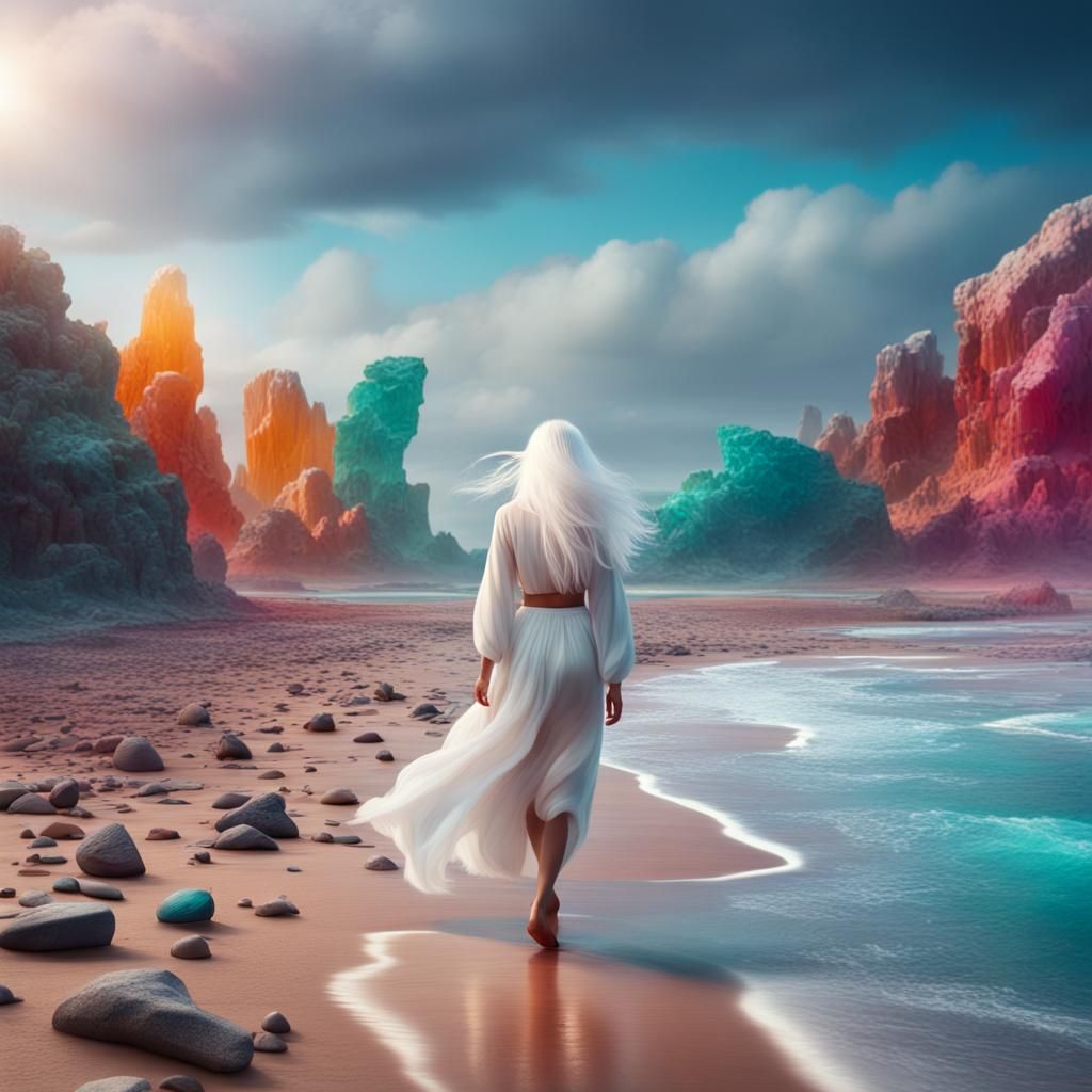 Woman on Gemstone Beach: Digital Matte Painting