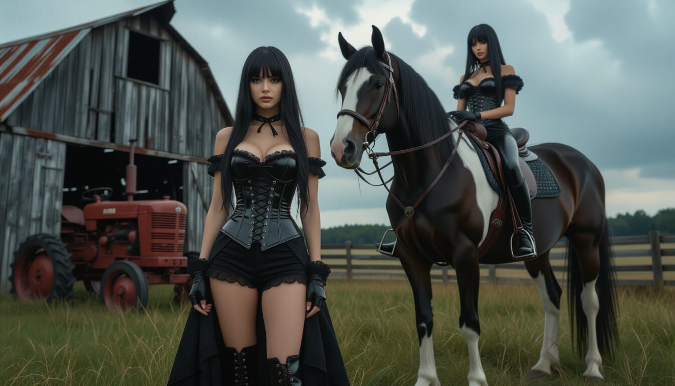 Gothic Girl and Horse in Mysterious Solitude