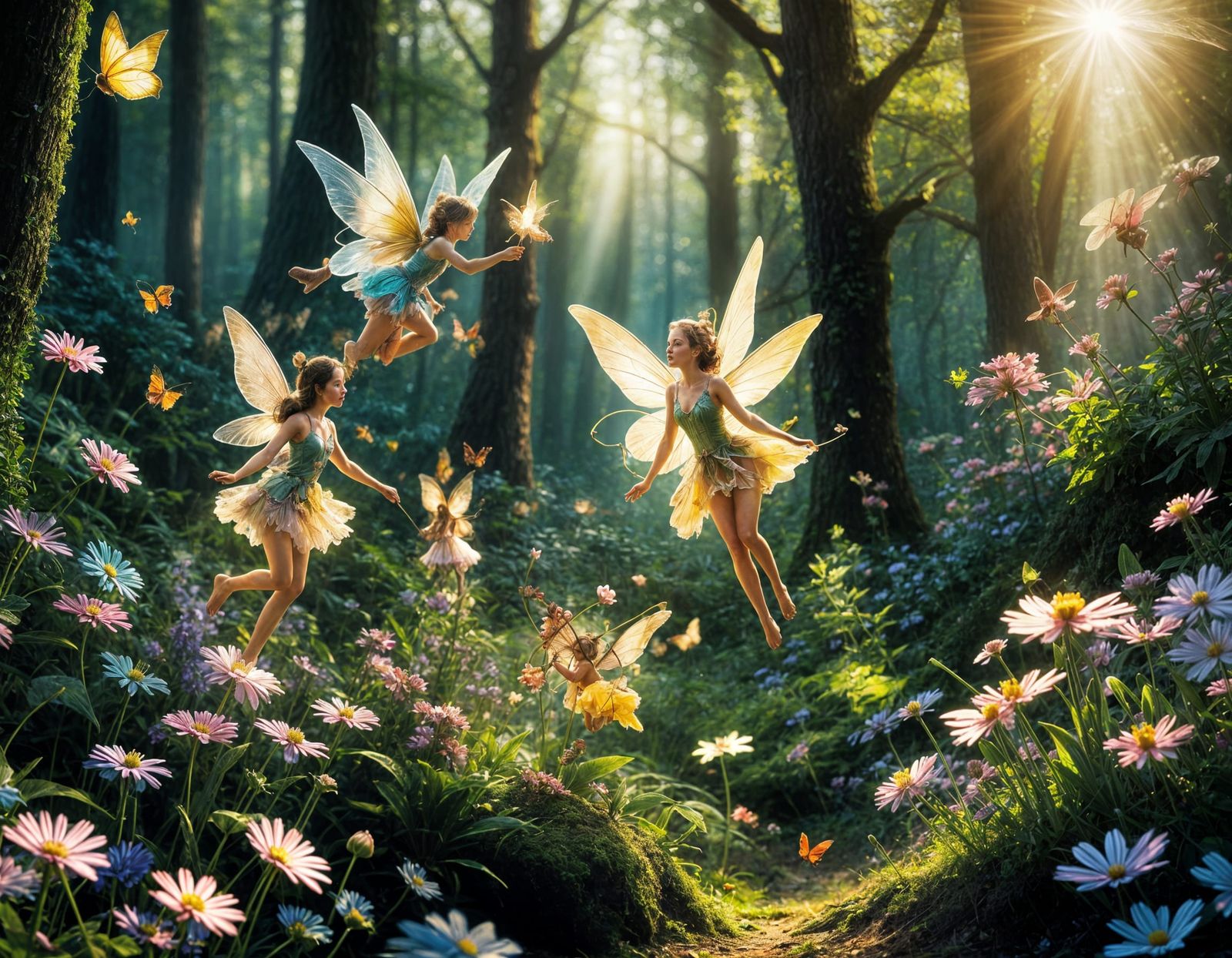 Fairies and Butterflies in a Fantasy Forest