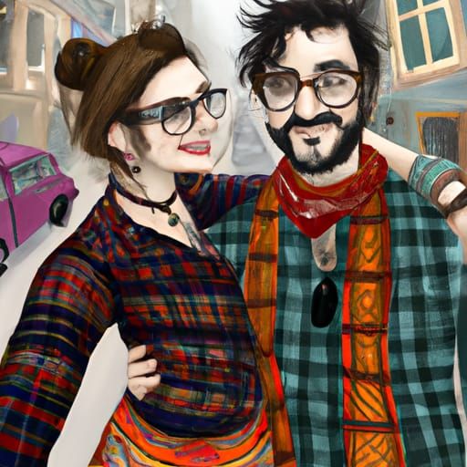 Adorable Hipster couple in Atlanta's Cabbagetown area