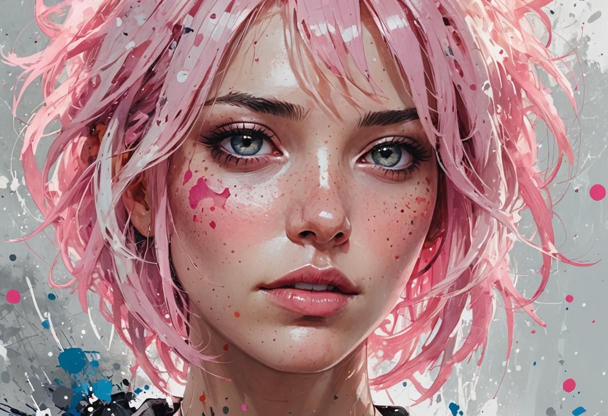 Portrait girl, with pink hair v3