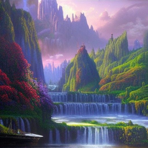 Fantasy City Reclaimed by Nature: Oil Painting