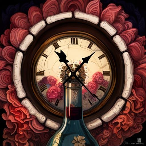 Wine Bottle Clock in Gouache Style