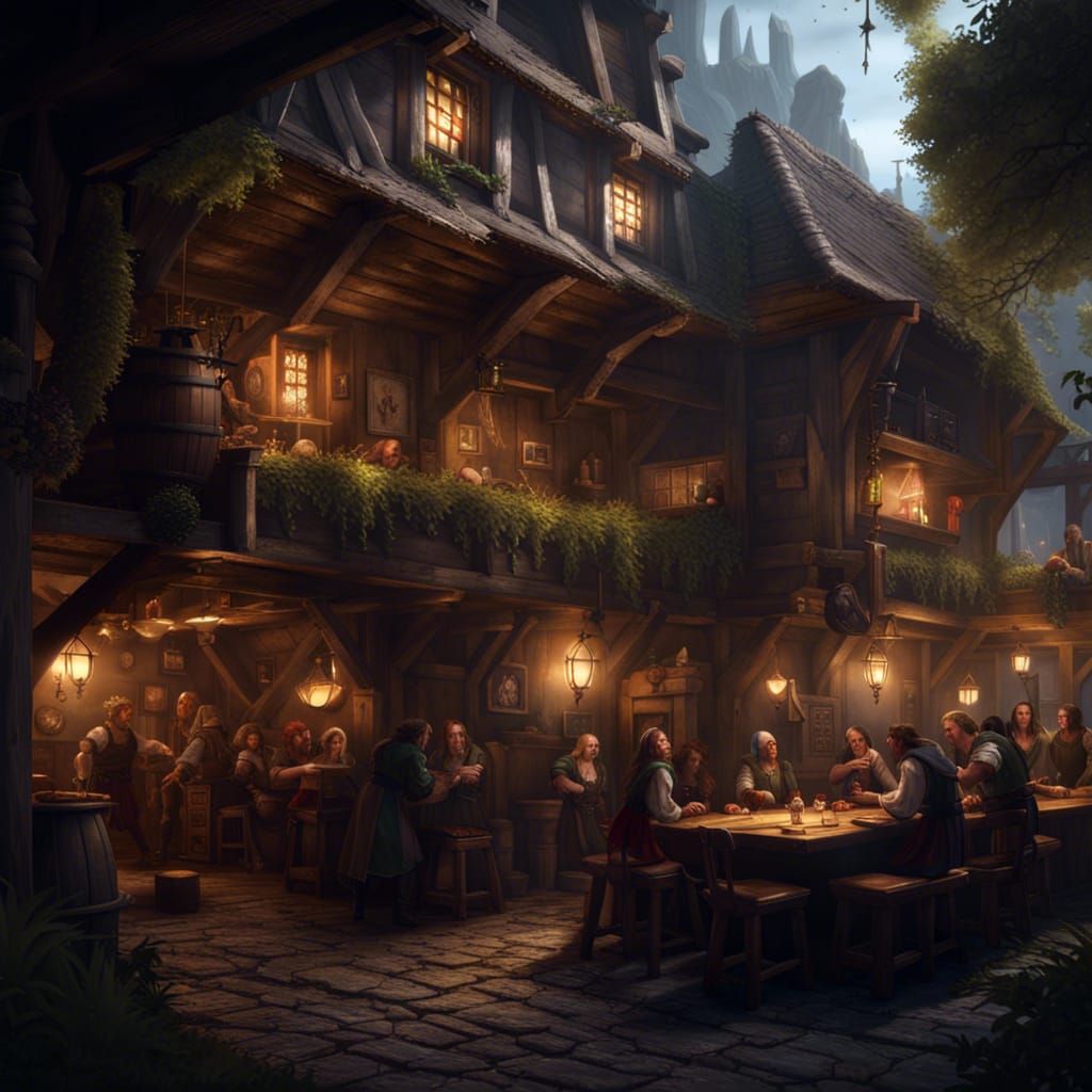 Fairies in a Medieval Tavern: Dark Fantasy Art