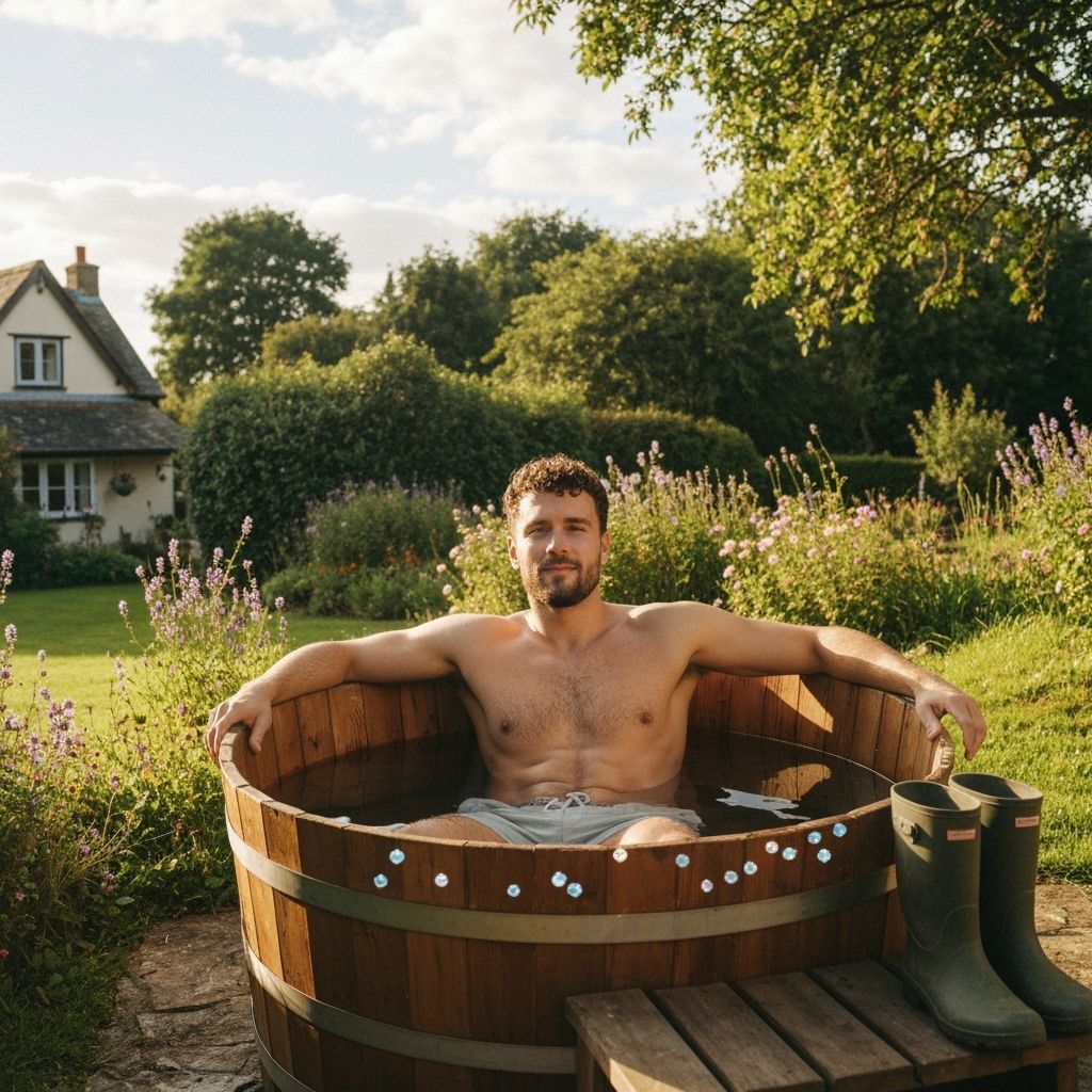 Athletic Man Relaxing in Hot Tub at Golden Hour