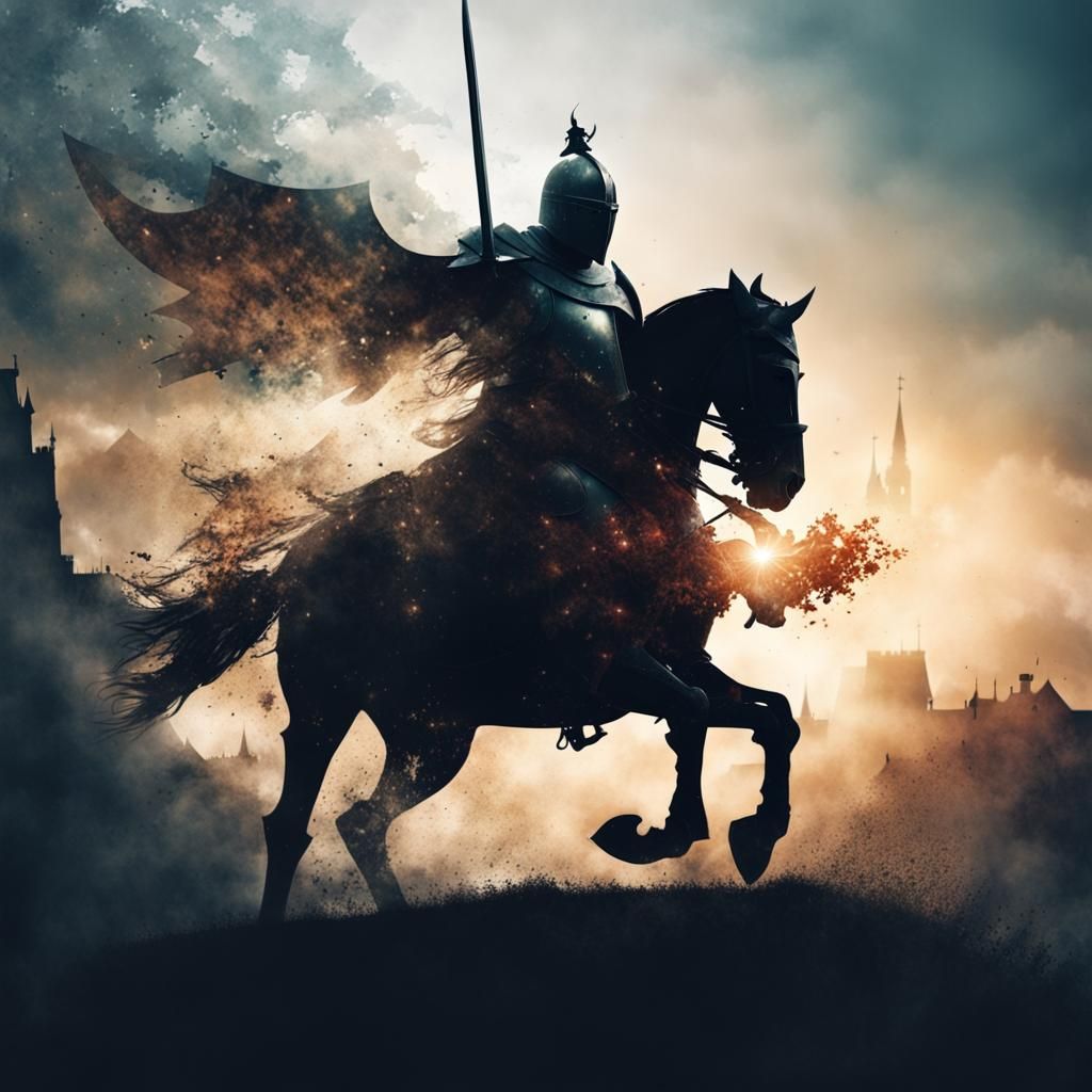 Epic Fantasy Battle in Knight Silhouette