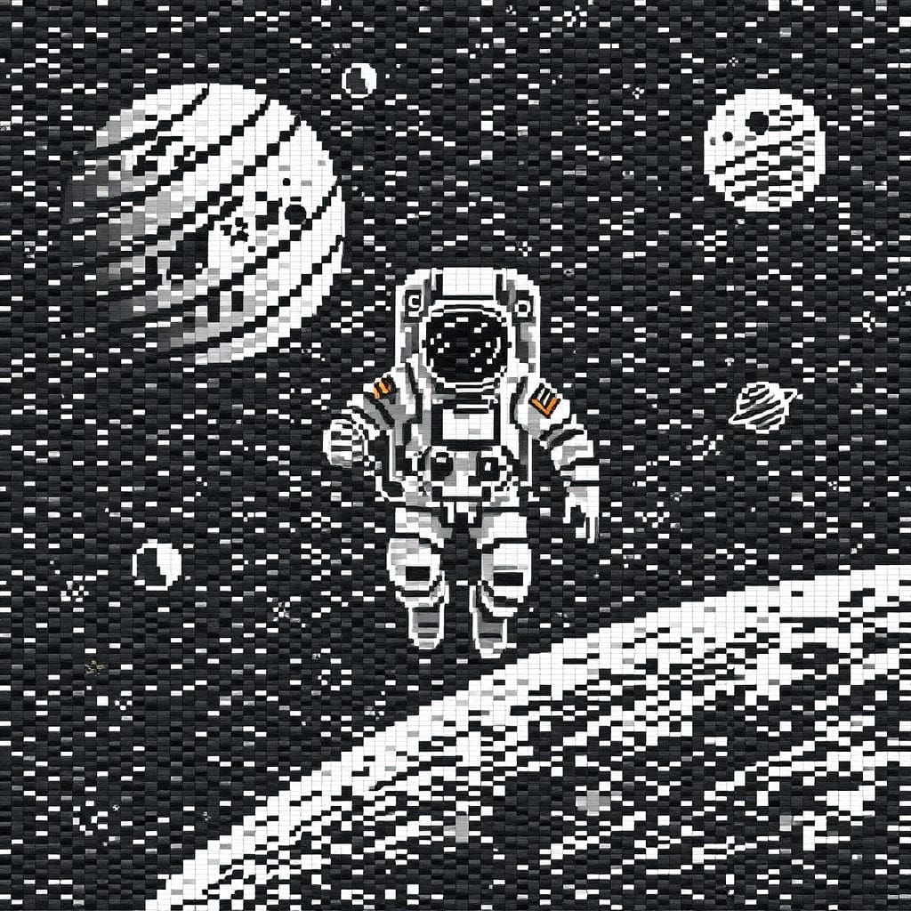 Astronaut in space made out of squares