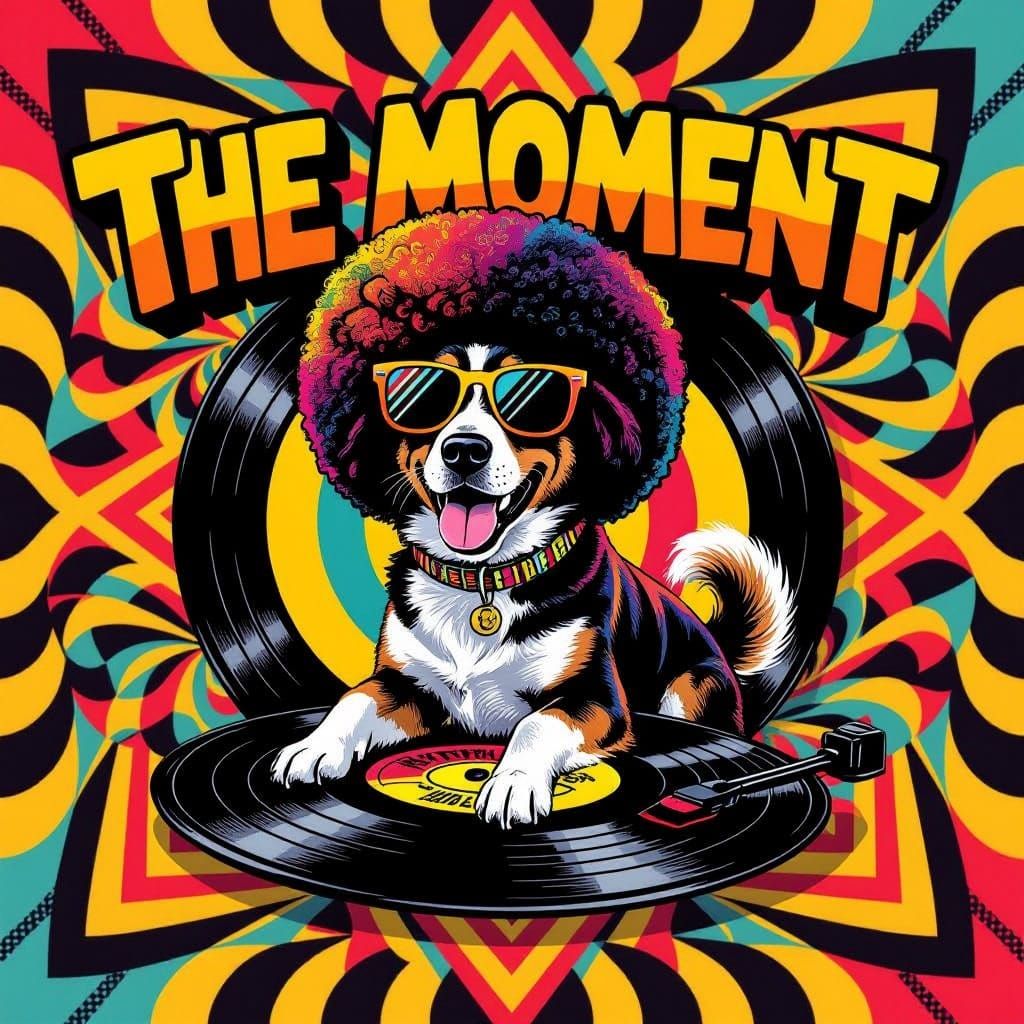 Funky Dog in Vinyl Record, 70s Pop Art