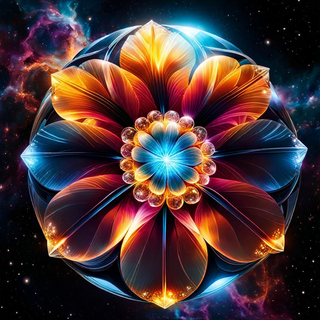 Bioluminescent Crystal Nebula Flower with Supernova Light