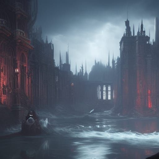 Dark Steampunk Cityscape in Detailed Matte Painting