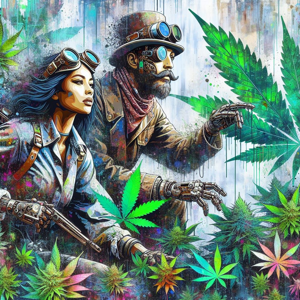 Steampunk Explorers in a Graffiti Art Forest