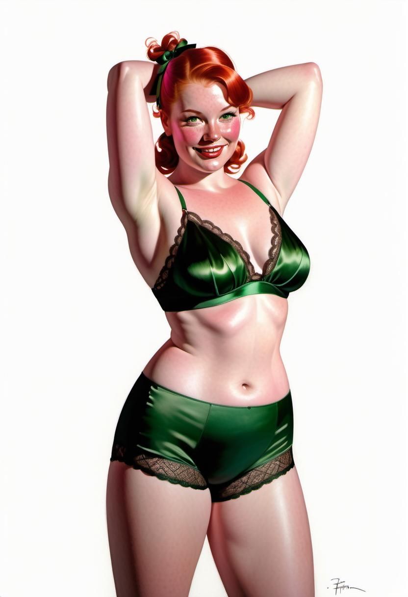 Red Haired Woman in Underwear, Art Frahm Style