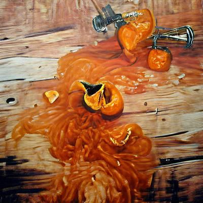 Pumpkin Guts Still Life in Oil Painting Style
