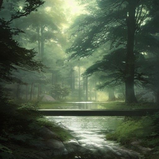 Anime Cottage in Woods by Greg Rutkowski Style