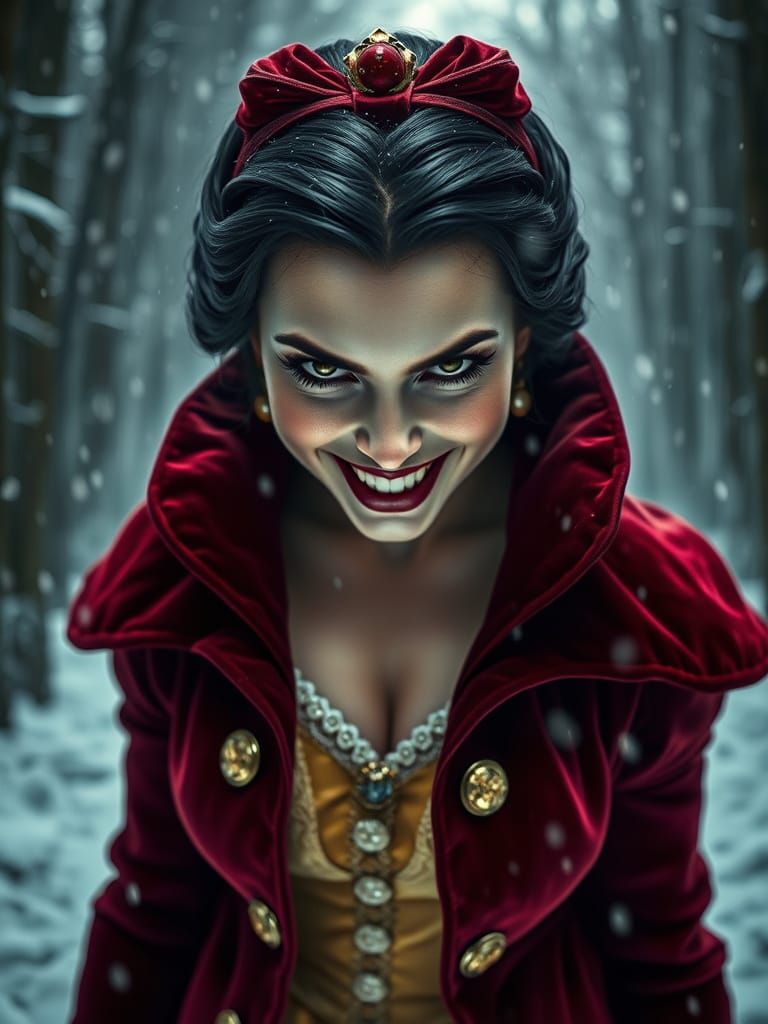 Snow White's Evil Grin: A Hyperrealistic Winter Portrait