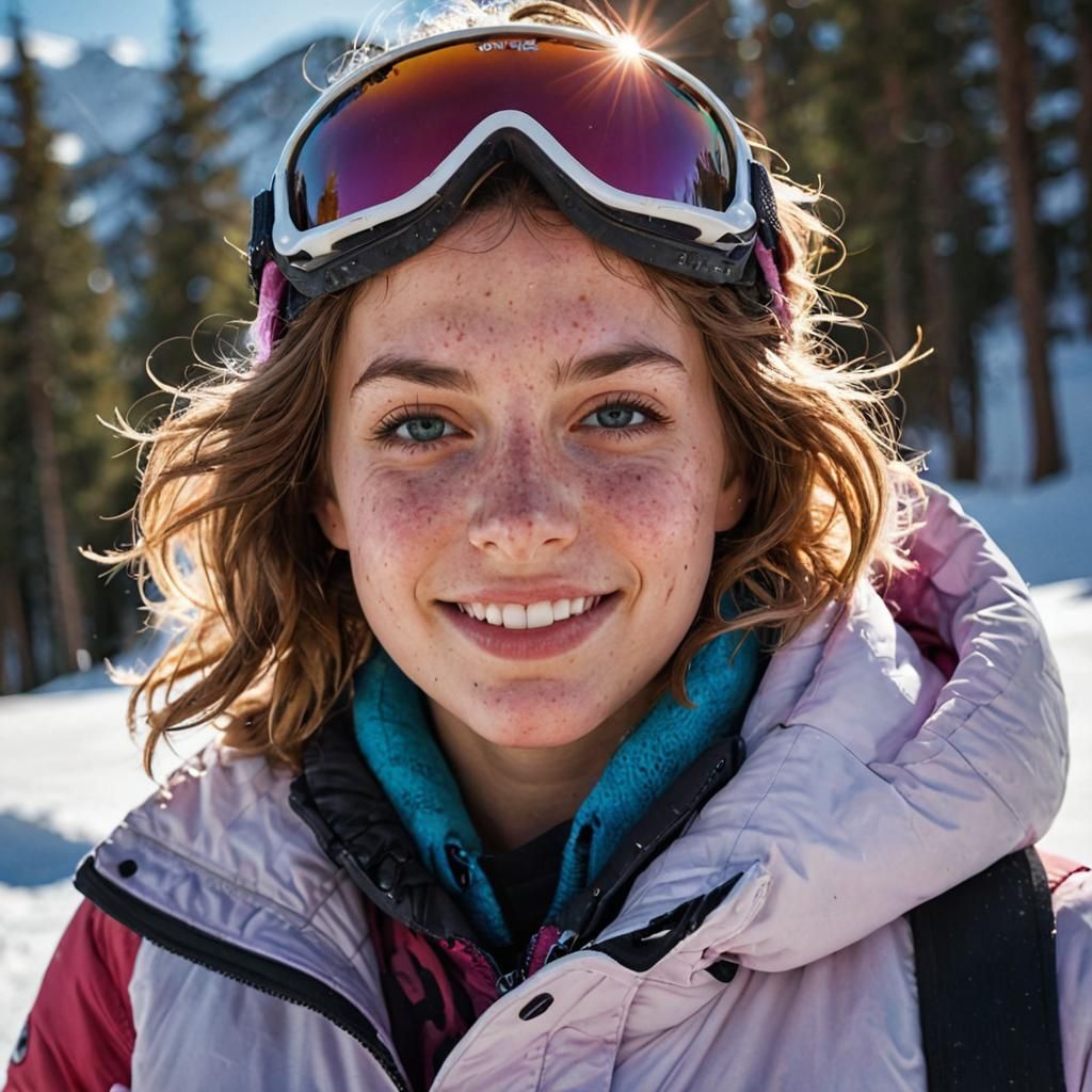 Cold Tomboy with Snowboard at Ski Resort