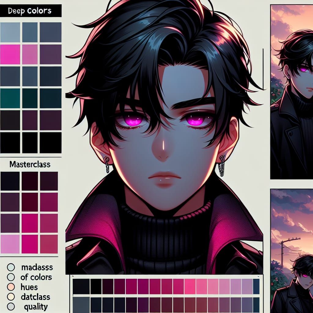 Fashionable Teen with Pink Eyes in Anime Style