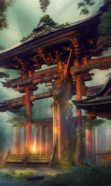 Forest Temple Ruins: Intricate Digital Art