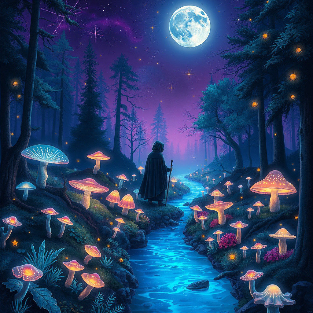 Bioluminescent Forest Dreamscape in Oil Painting Style