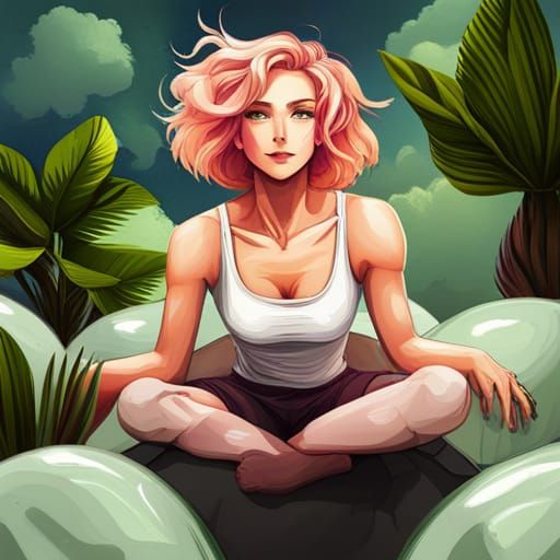 Anime Girl on Yoga Ball in Manga Style