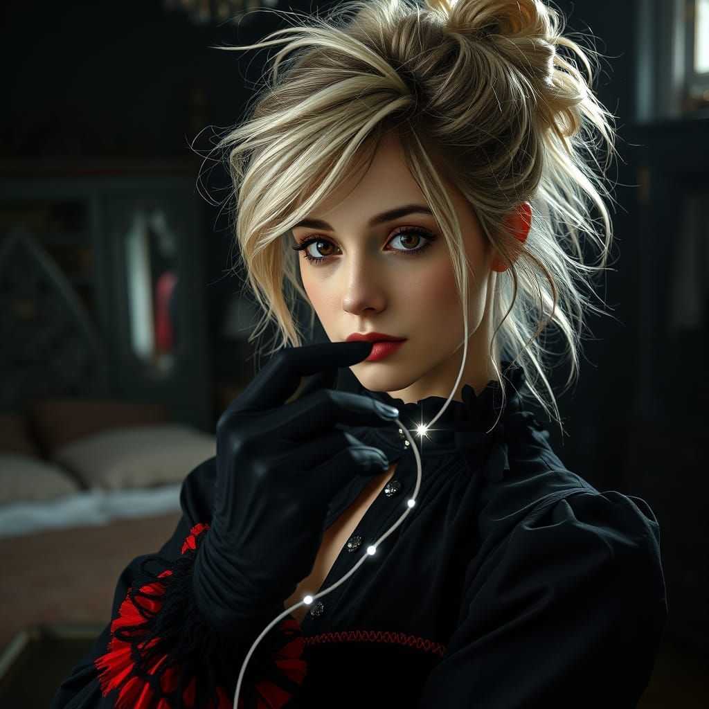 Victorian Weaver of Fate in Ethereal Glow