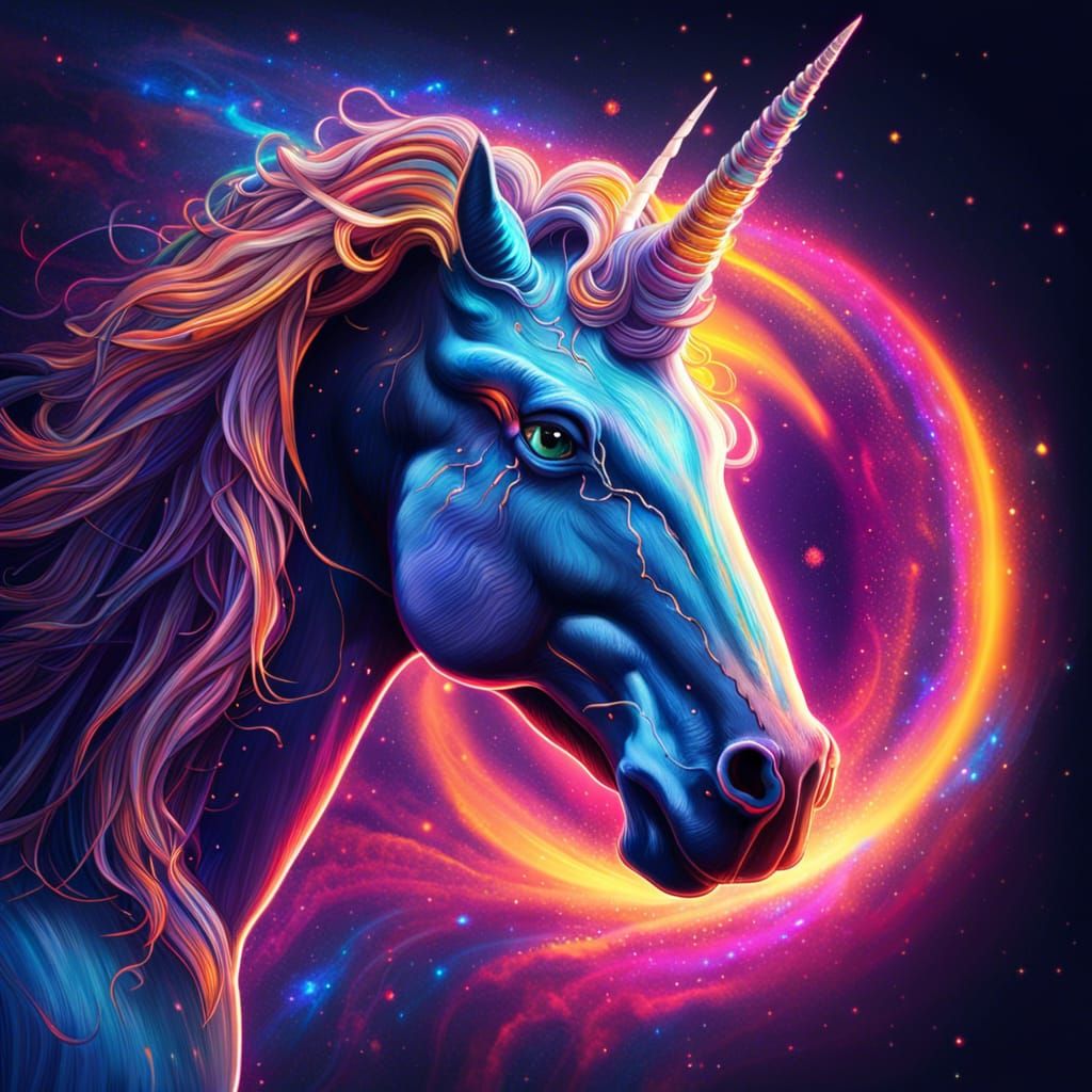 Cosmic Unicorn Travels Through Wormhole in Psychedelic Style