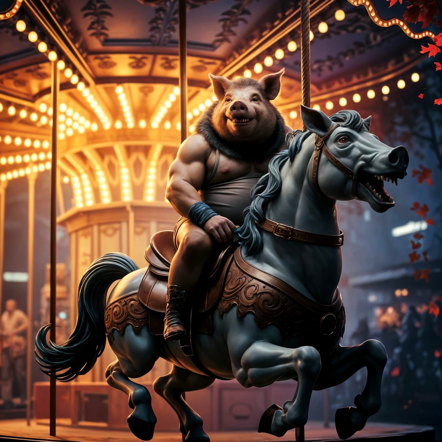 Horror Film Poster: The Pig-Headed Carousel Rider