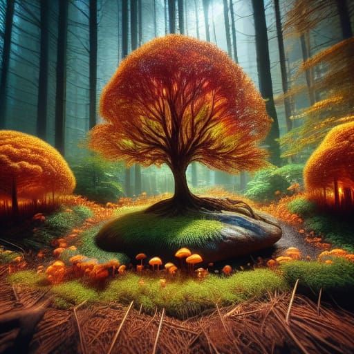 Miniature Autumnal Diorama with Dappled Sunlight