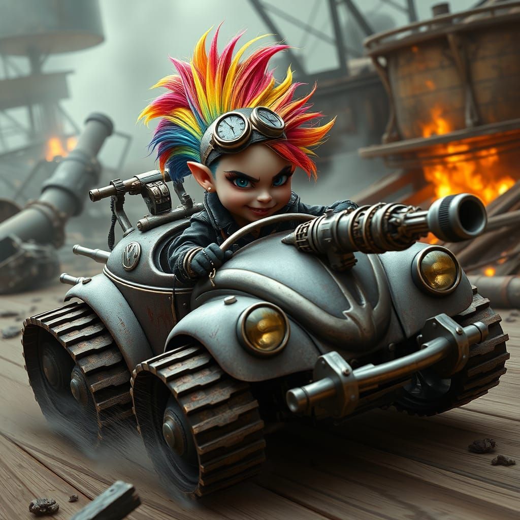 Dieselpunk Gnome Races in Steampunk Volkswagen Tank