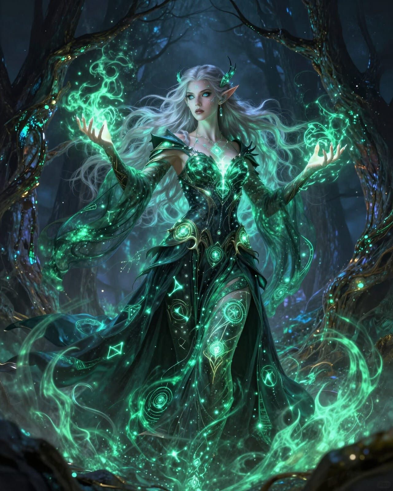 Elven Warlock Channeling Cosmic Power