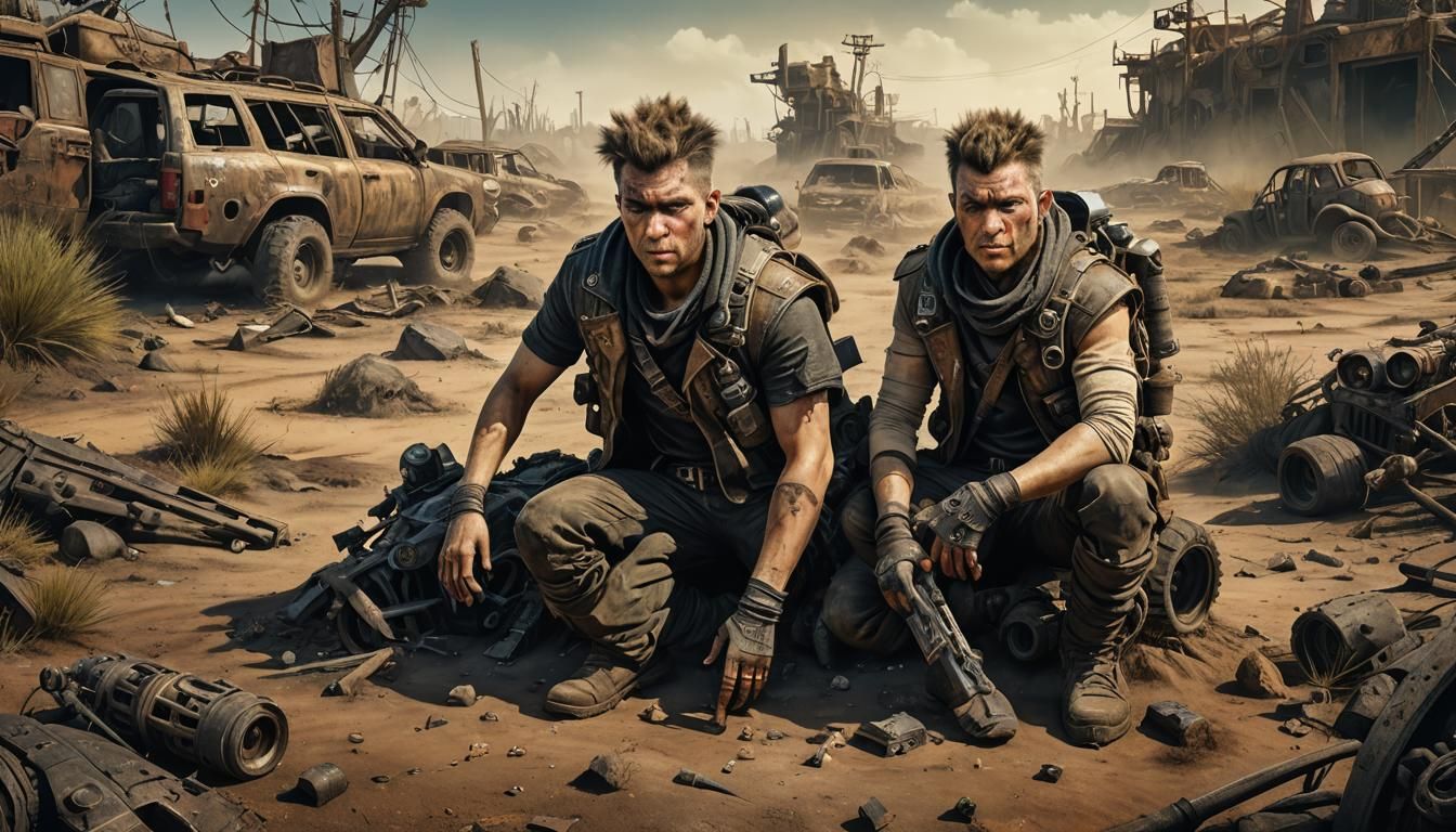 Mad Max Punk Character in Post-Apocalyptic Acrylic Illustrat...