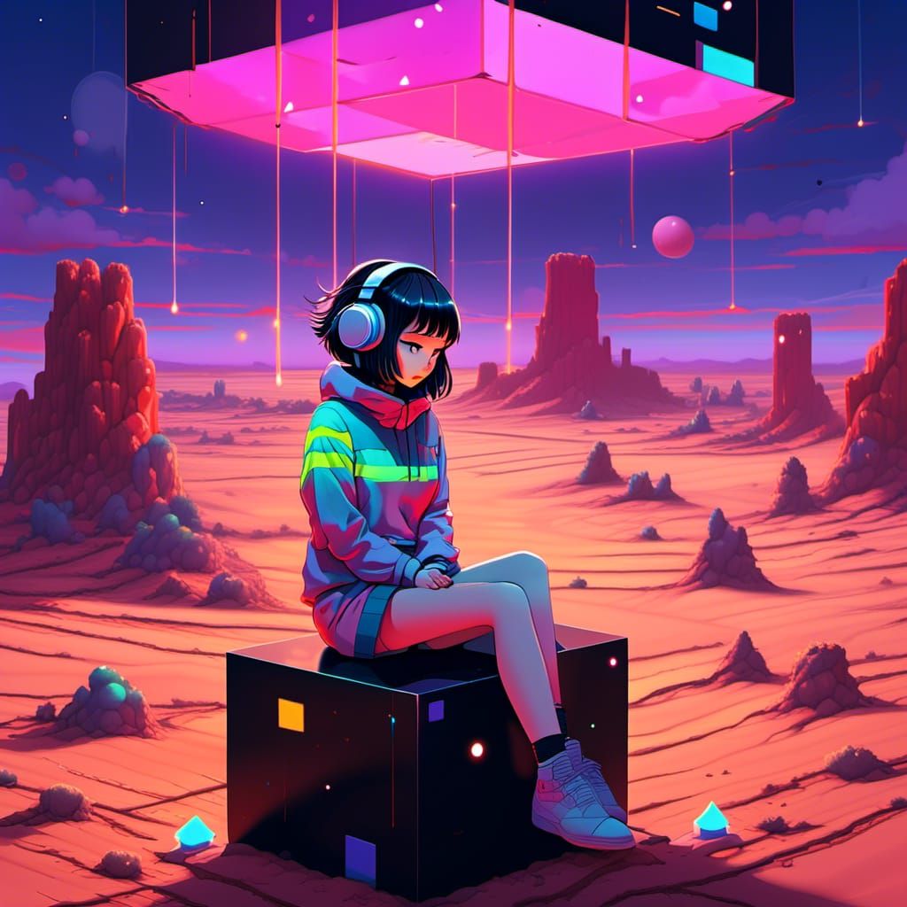 Glowing Girl in Vibrant Desert Landscape
