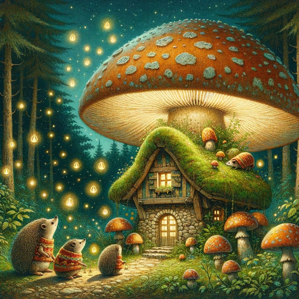 Enchanted Mushroom Cottage in Impasto Style