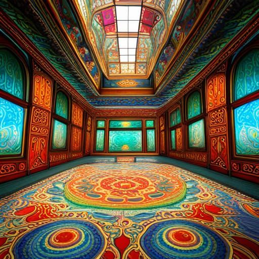 A psychedelic drug user's Oriental carpet,Tang Dynasty, in a...