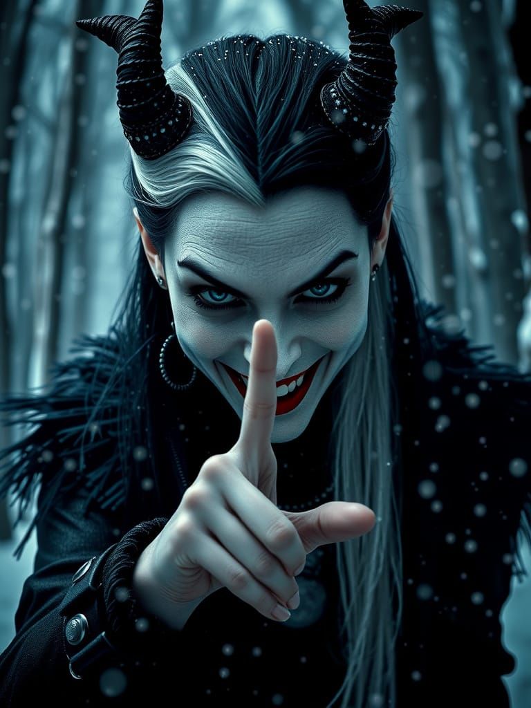 Cruella Staring Intensely in Snowy Forest