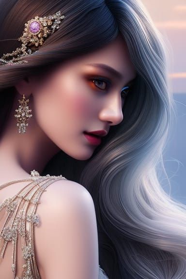 Snow Queen Portrait with Silver Jewelry
