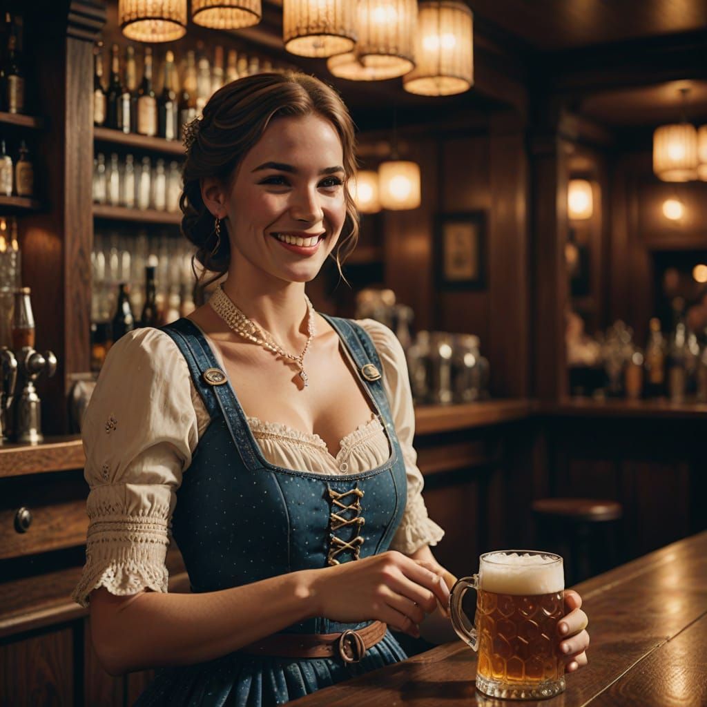 Warm Smile of a Munich Barmaid in a Golden Light